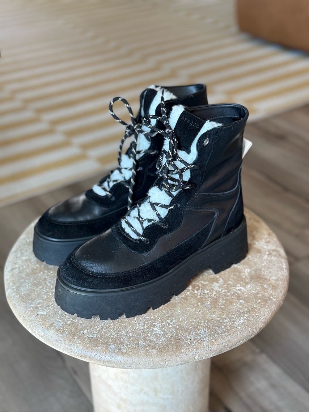 NEW Arezzo Black Lace-Up Platform Boots